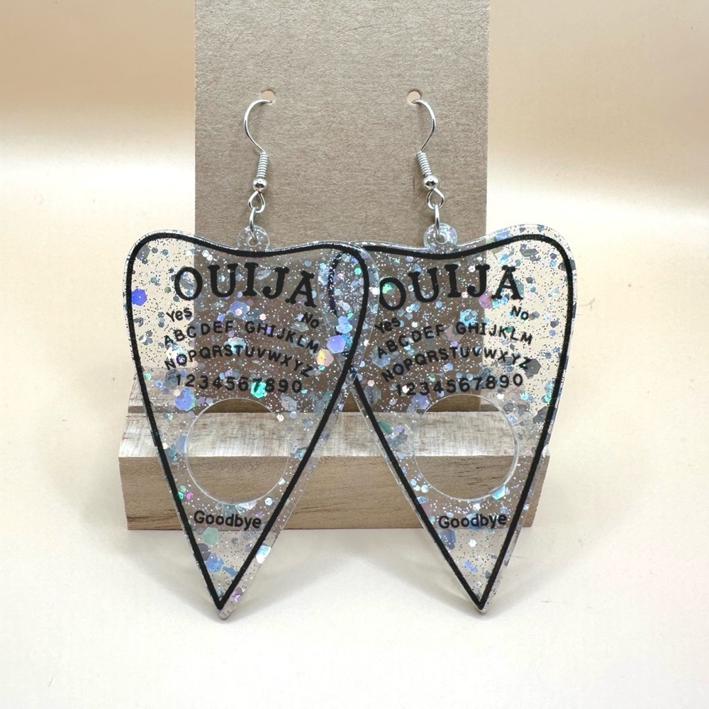 Glitter Resin Ouija Board Earrings -Clear Glitter NEW
